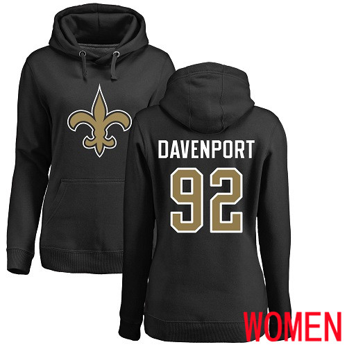 New Orleans Saints Black Women Marcus Davenport Name and Number Logo NFL Football #92 Pullover Hoodie Sweatshirts